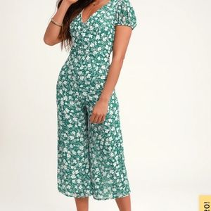 Lulus Green Floral Print Jumpsuit